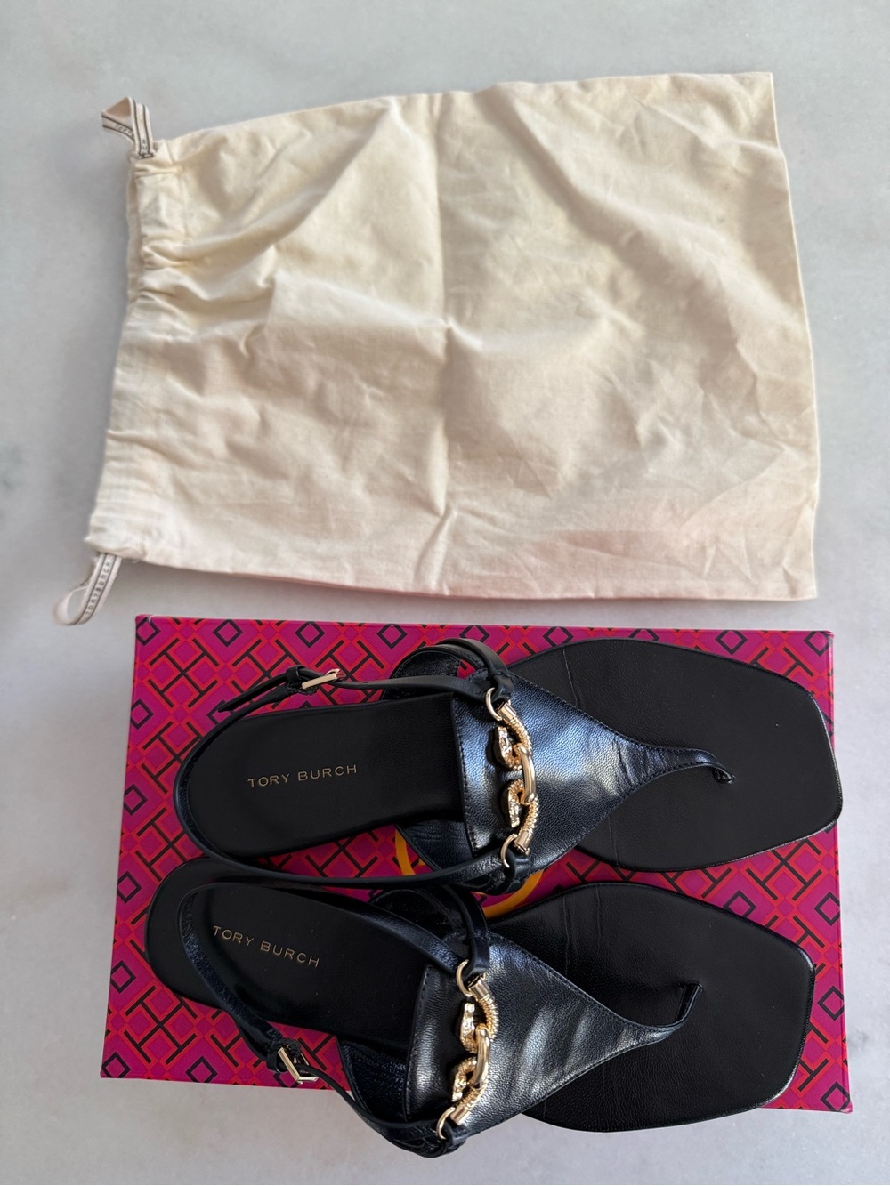 Tory Burch Jessa Black Leather Sandals — Size 7